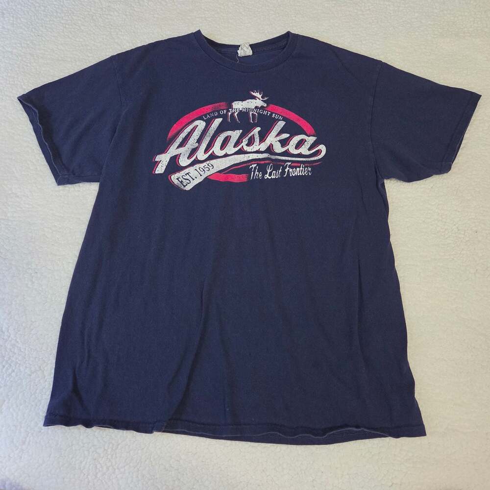 Delta Pro Weight Alaska The Last Frontier Moose Graphic T-Shirt Navy Blue